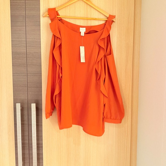 Chicos Orange Cold Shoulder Ruffle Long Sleeve Blouse Top Women's Plus Size 3 - Picture 1 of 7